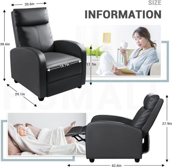 Modern Single Recliner Sofa Padded Seat with Leatherite PU - COOLBABY