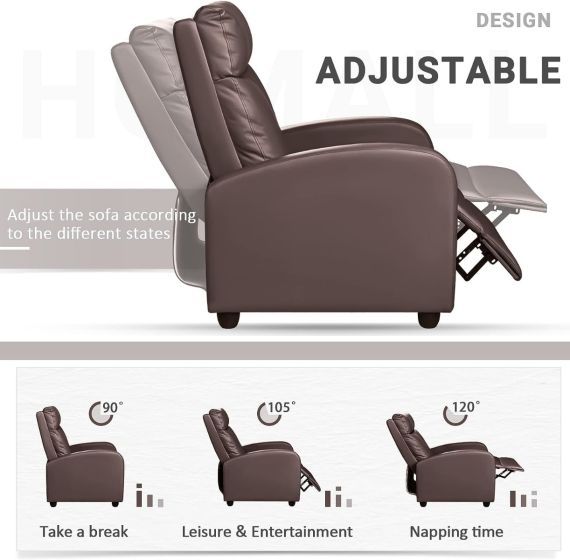 Modern Single Recliner Sofa Padded Seat with Leatherite PU - COOLBABY