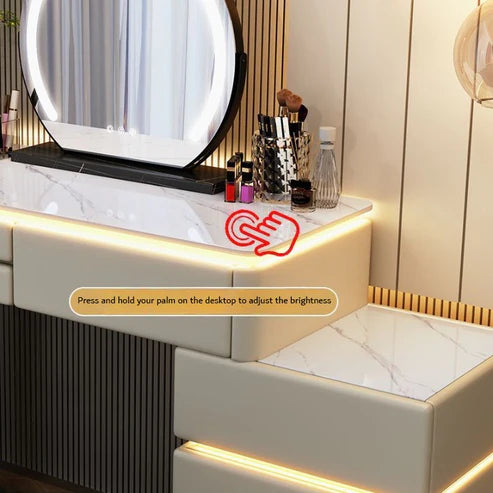 Elegant Modern Luminous Makeup Vanity Desk with LED Mirror and Stool - COOLBABY