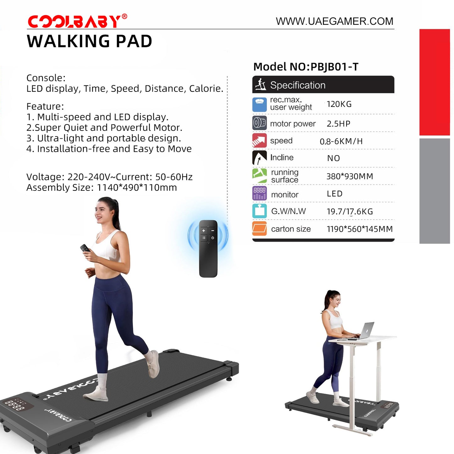 Walking Pad, Walking Pad Treadmill 265 lb Capacity，3 in 1 Portable Under Desk Treadmill for Home and Office with Remote Control, LED Display