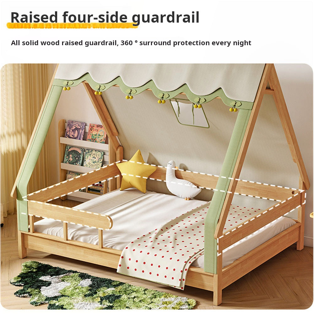 COOLBABY ZLJ1119 Nordic solid wood children's bed tent bed with guardrail - COOLBABY