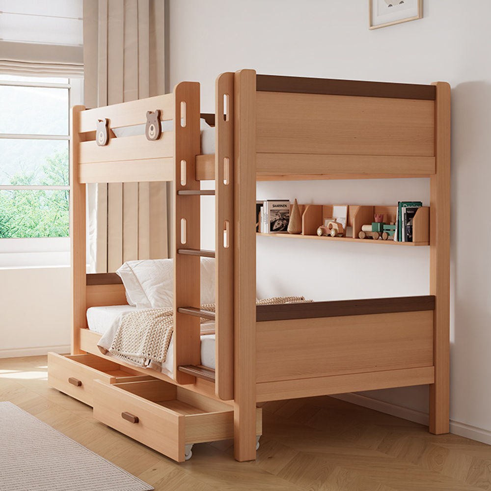 COOLBABY ZLJ1115 Children's Solid Wood Bed Double Bed Stairs Ladder Bunk Bed - COOLBABY