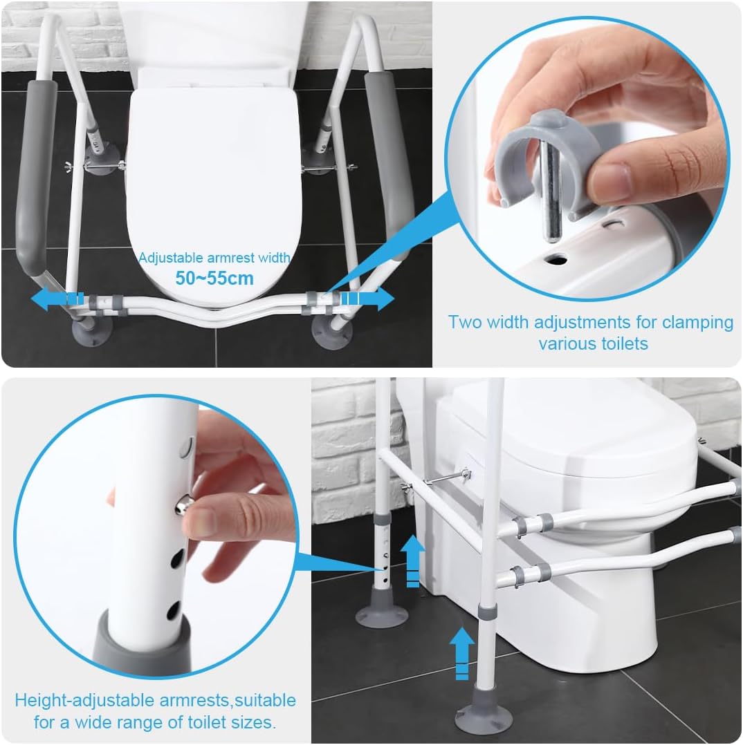 COOLBABY SSZ1002 Toilet Safety Bar For The Elderly Easy to Install Adjustable Width And Height Toilet Safety Frame Bathroom Auxiliary Bar With Handrails - COOLBABY