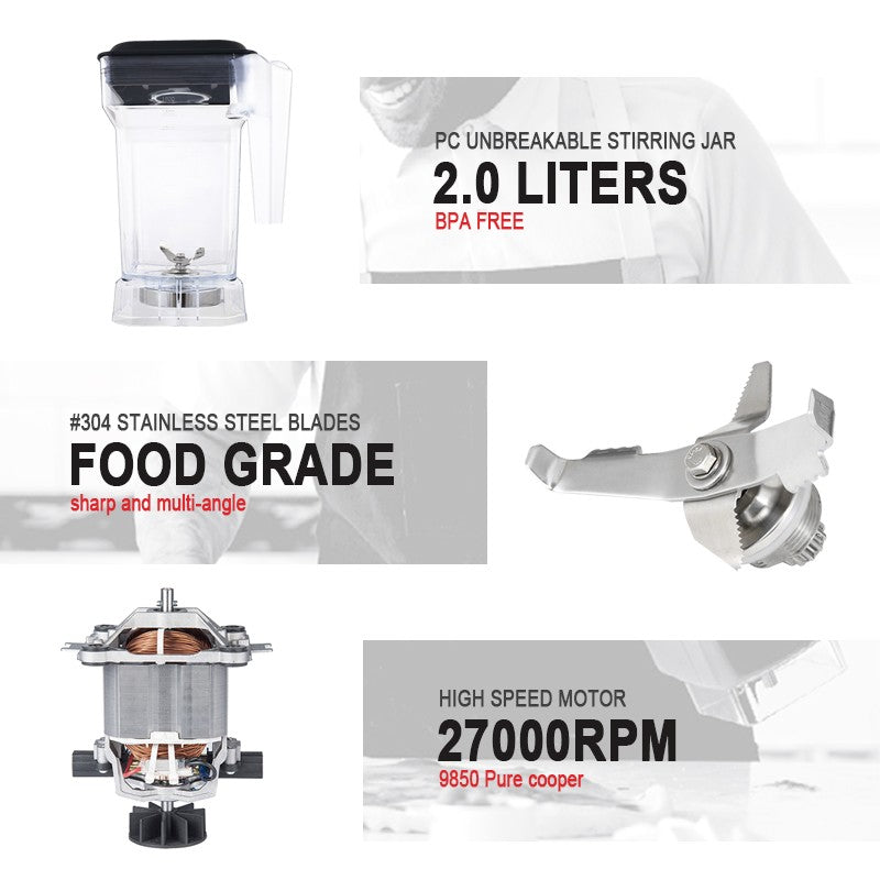 3.8L Commercial Blender - 2200W Smoothie Blender - COOLBABY