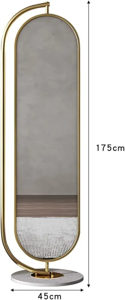 Full Length Oval Rotatable Mirror with Coat Hanger. Metal Gold Framed Free Standing - COOLBABY