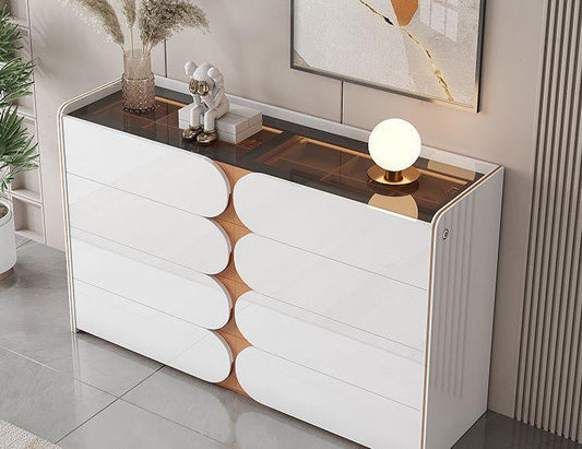 Sideboard Chest Drawers in Transparent Glass Top with LED Interior Lighting. - COOLBABY