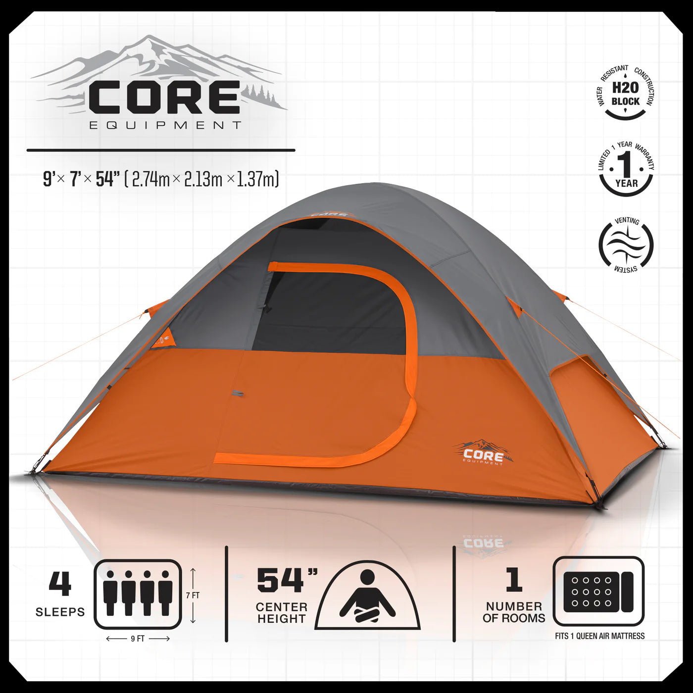 COOLBABY Core 4-Person Dome Tent 9' x 7' – Waterproof, Ventilated, and Easy to Set Up - COOLBABY