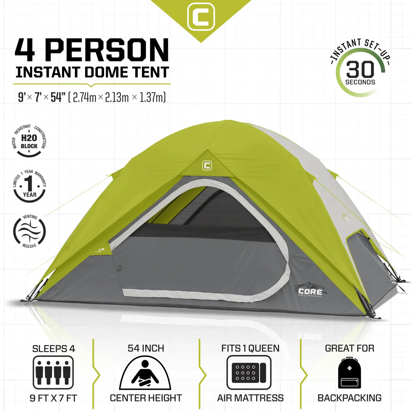 COOLBABY Core 4-Person Instant Dome Tent – Quick Setup, Weather-Resistant, and Well-Ventilated - COOLBABY