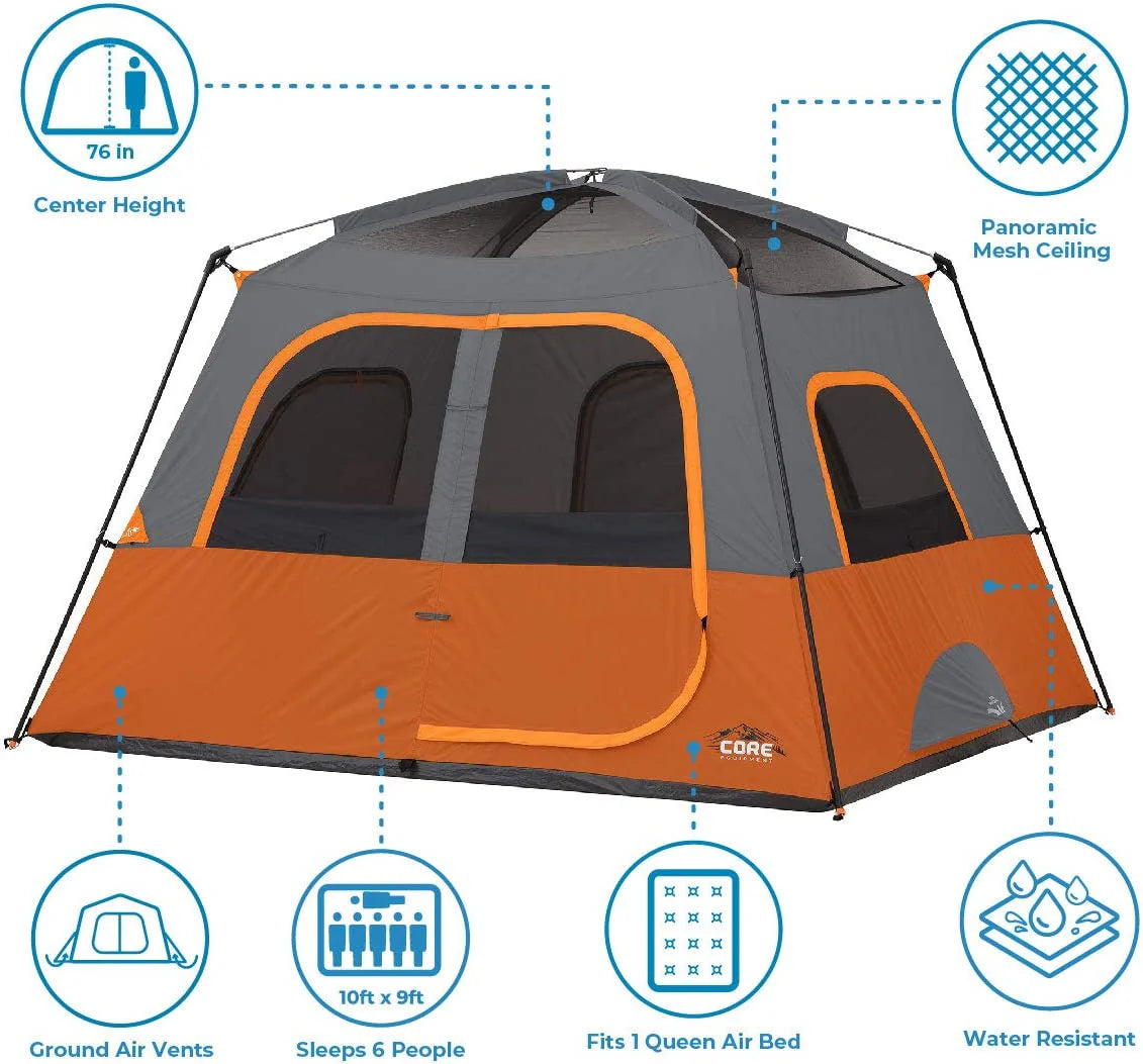 COOLBABY 6-Person Straight Wall Cabin Tent 10' x 9' with Weather Protection and Adjustable Ventilation - COOLBABY