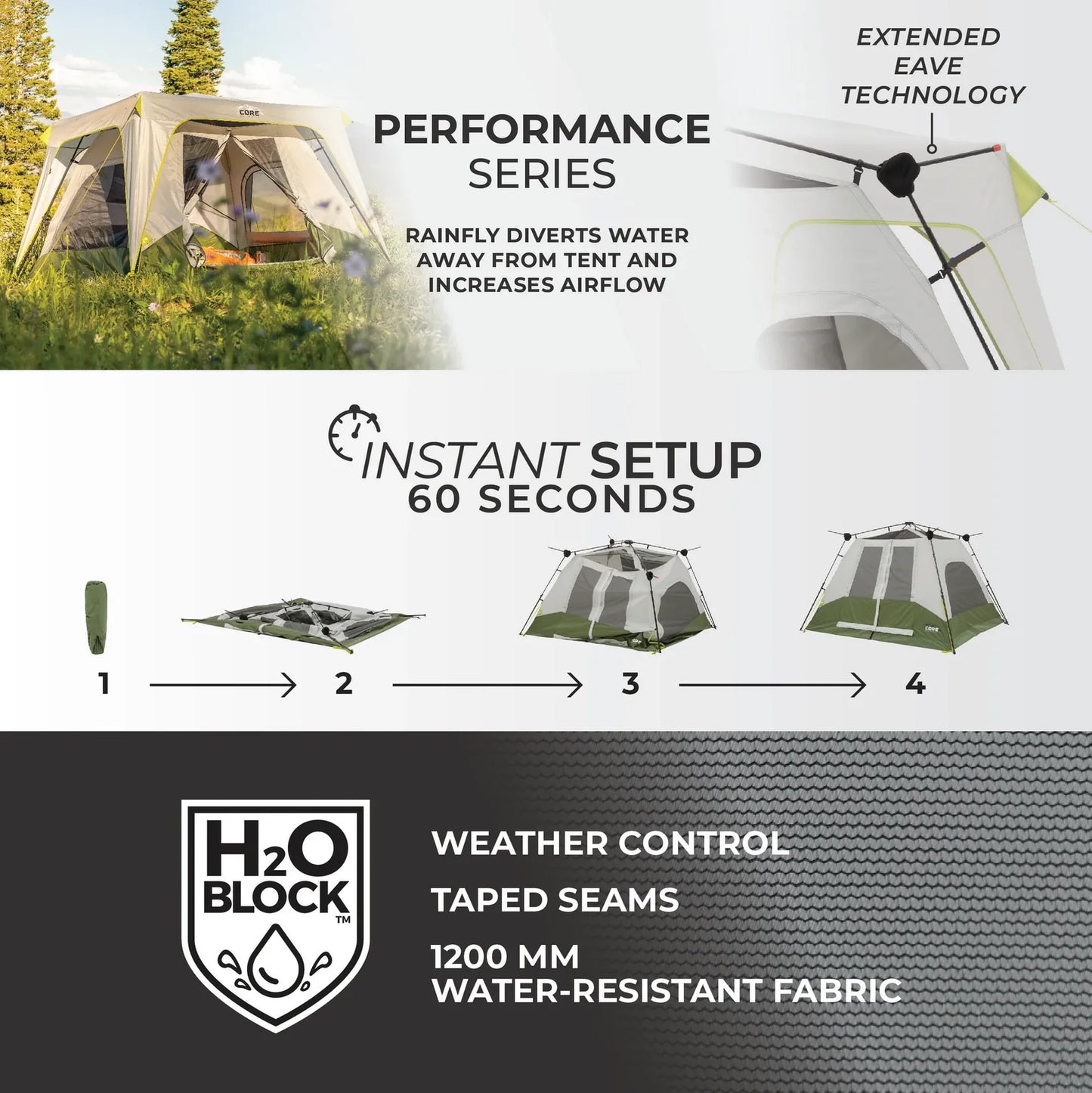 COOLBABY 4-Person Instant Cabin Tent with H20 Block Technology for Quick Setup and Weather Protection - COOLBABY