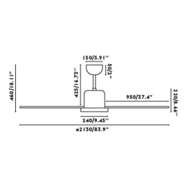 Ceiling Fan Ø215 cm With Remote Control Included, 220-240 VAC, 50/60Hz