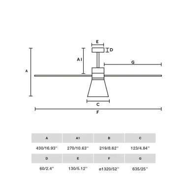 Ceiling Fan Ø132cm Light Integrated, Remote Control Included And 6 Adjustable Speeds