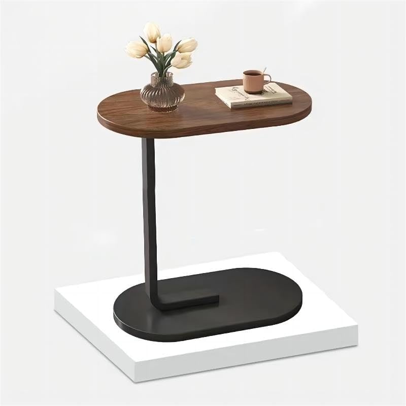 Small C Shaped End Table for Living Room and Small Spaces，C Shaped Round End Table for Sofa,Coffee Tables and Bed, Night Stand for Livingroom,Bedroom,Walnut (Wood) (Halzenut + Black Leg) - COOLBABY