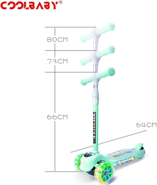 COOLBABY Folding 3 Wheel Scooter for Kids,Toddler Kids Boys Girls Adjustable Height PU Wheels Best Gifts 312D-GR-TMM - COOLBABY