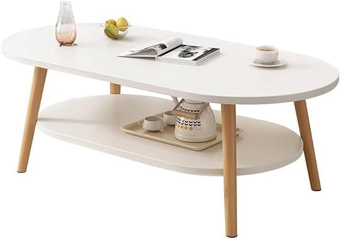 Coffee Table, 2-Tier Oval Side Table Large Coffee Table for Living Room, for Living Room Bedroom Balcony 120x60cm - COOLBABY