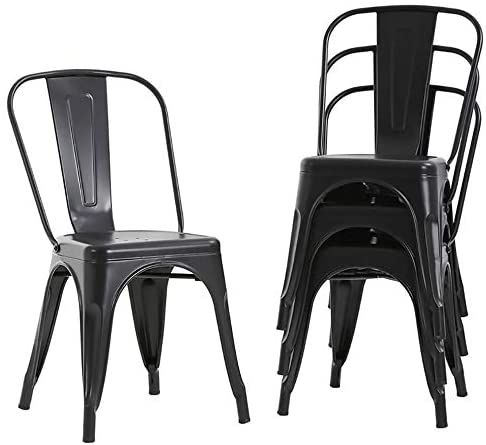 Metal Stackable Dining Chairs for Indoor, Outdoor & Kitchen Chair - Black - COOLBABY