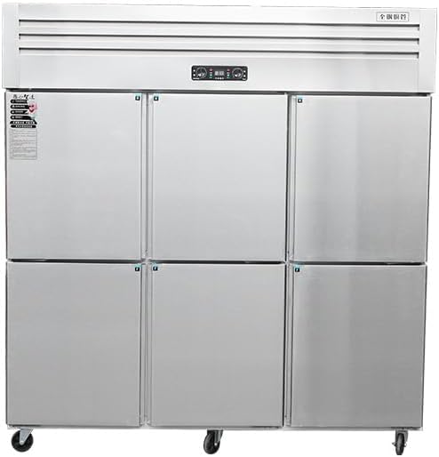 COOLBABY Upright Freezer, 1400L Total Capacity, 6 Doors Double Temperature (Top Cooling & Bottom Freezer) Rectangular Deep Freezer, Wheels, 180 x 70 x 193cm Stainless Steel - COOLBABY