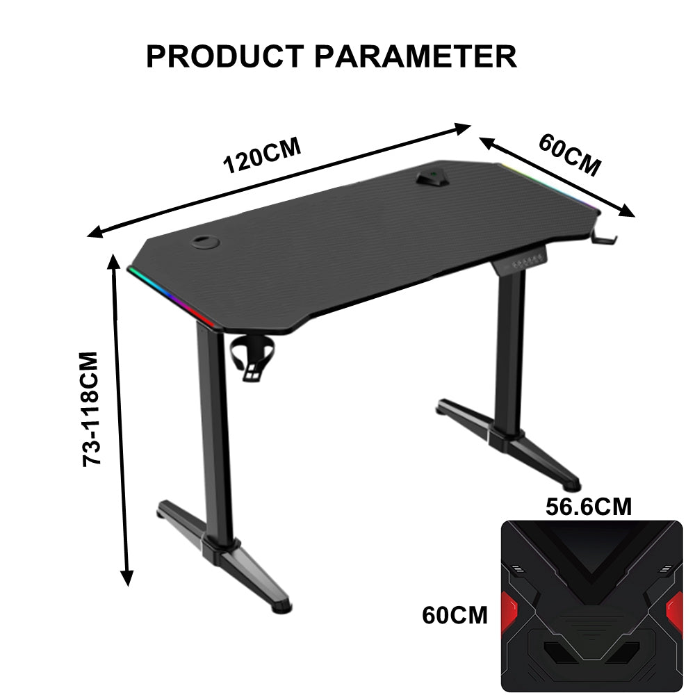 COOLBABY 47 Inch Electric Standing Desk,RGB Lights Gaming Computer Desk,Gamer Desk Workstation with Free Mouse Pad（60 * 56cm）,Black - COOLBABY