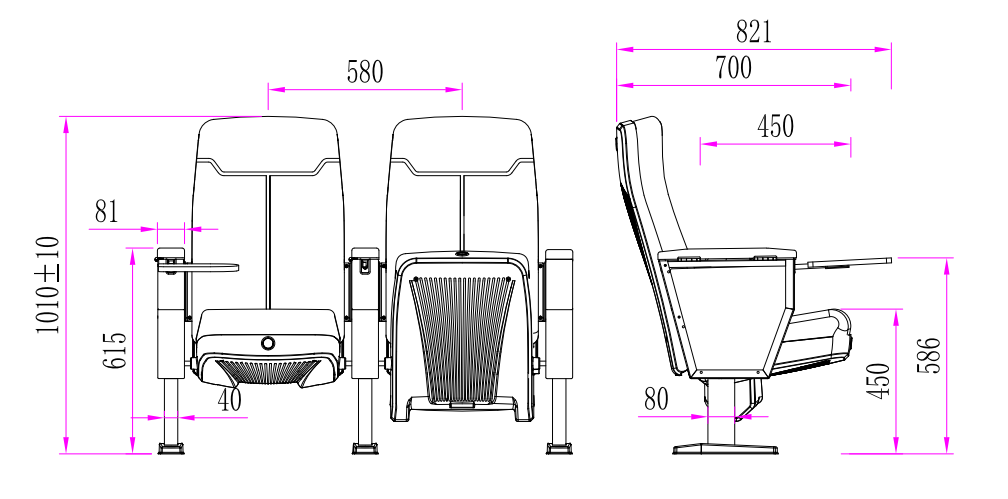 Auditorium Chair Theater Cinema Chair With MDF Board Writing Pad