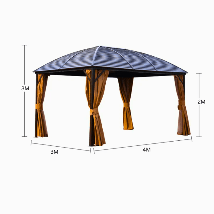 3x4m Rectangular Roof Aluminum Gazebo Brown - COOLBABY