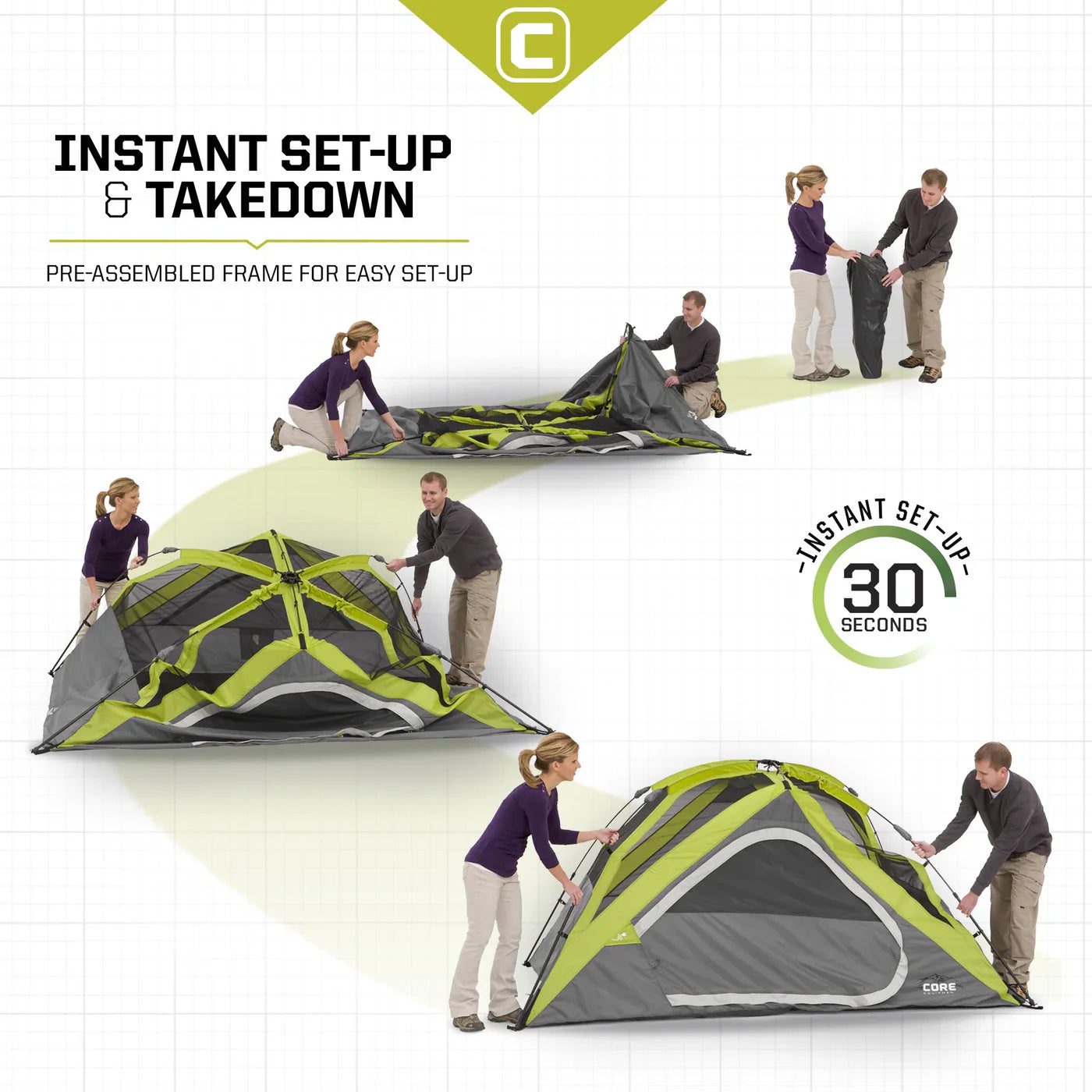 COOLBABY Core 4-Person Instant Dome Tent – Quick Setup, Weather-Resistant, and Well-Ventilated - COOLBABY