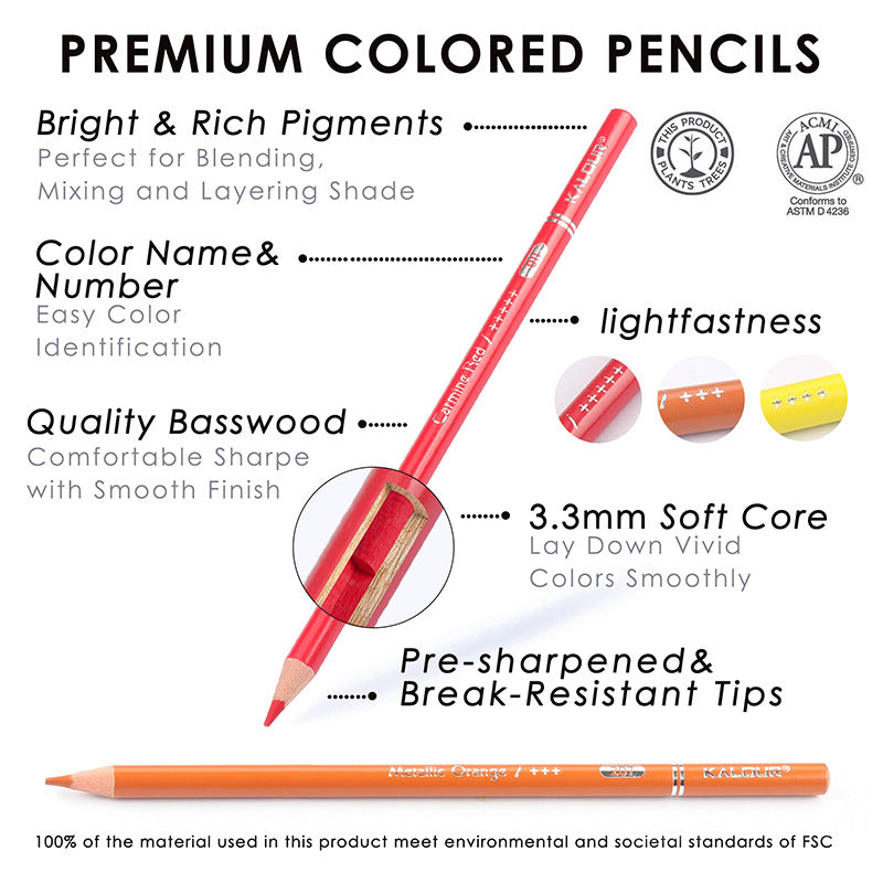 KALOUR  Artist Colored Pencils Set For Adult Coloring Books Soft Cores Professional Numbered Art Drawing Pencils For Artists Kids Adults Coloring Sketching And Painting - COOL BABY