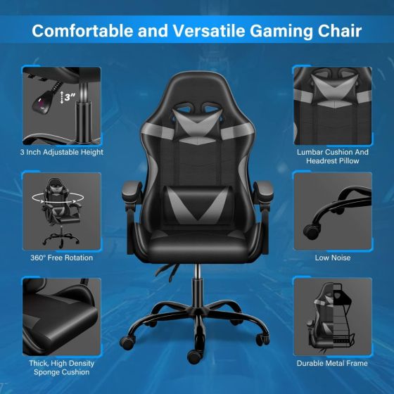 Gaming Chair Ergonomic Computer Chair, Backrest and Seat Height Adjustable, Swivel Recliner Chair - COOLBABY