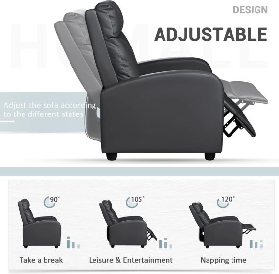 Modern Single Recliner Sofa Padded Seat with Leatherite PU - COOLBABY