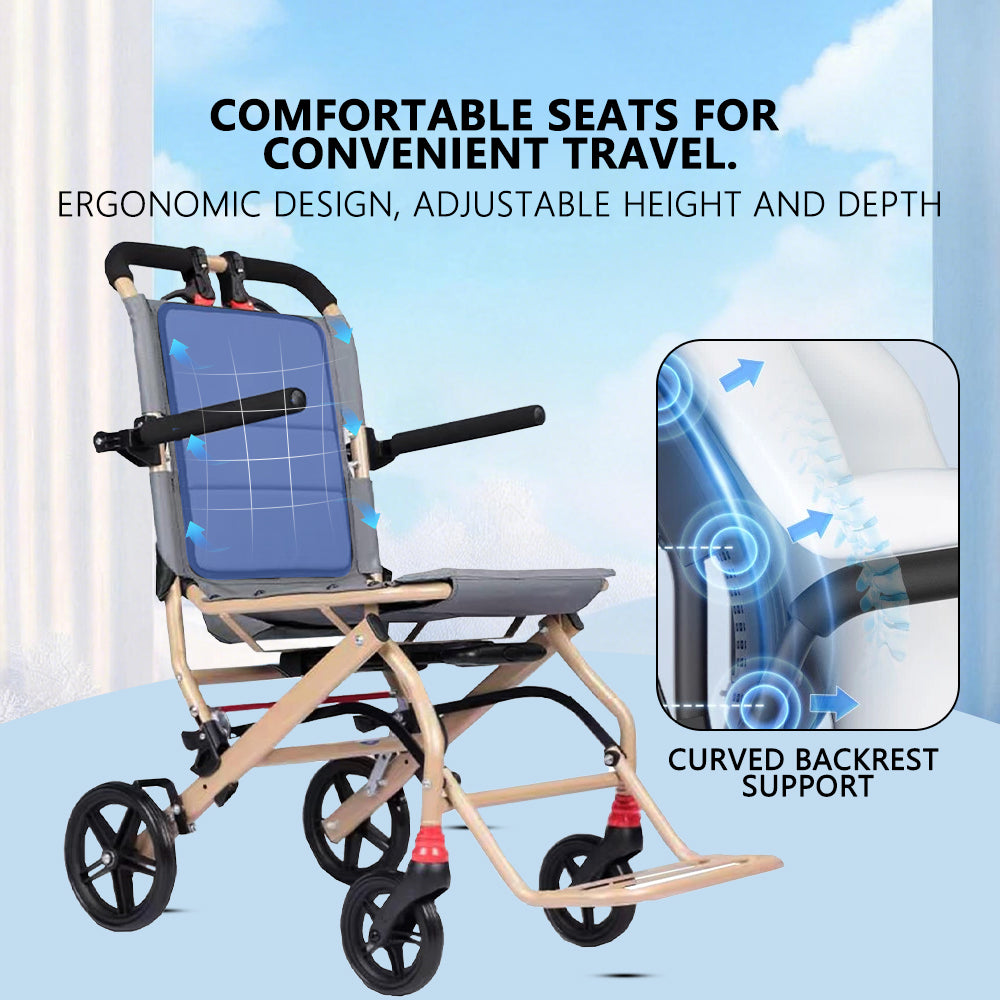 Manual Wheelchair Lightweight Foldable Transport Wheelchair Travel Wheelchair Support 220lbs with Telescopic Handle - COOLBABY