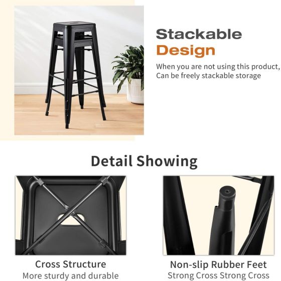 Metal Stackable Bar-Home Kitchen Stool - Black - COOLBABY