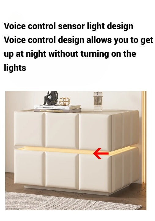 Bedside Table, Two Drawers Nightstand with Smart LED Light - COOLBABY