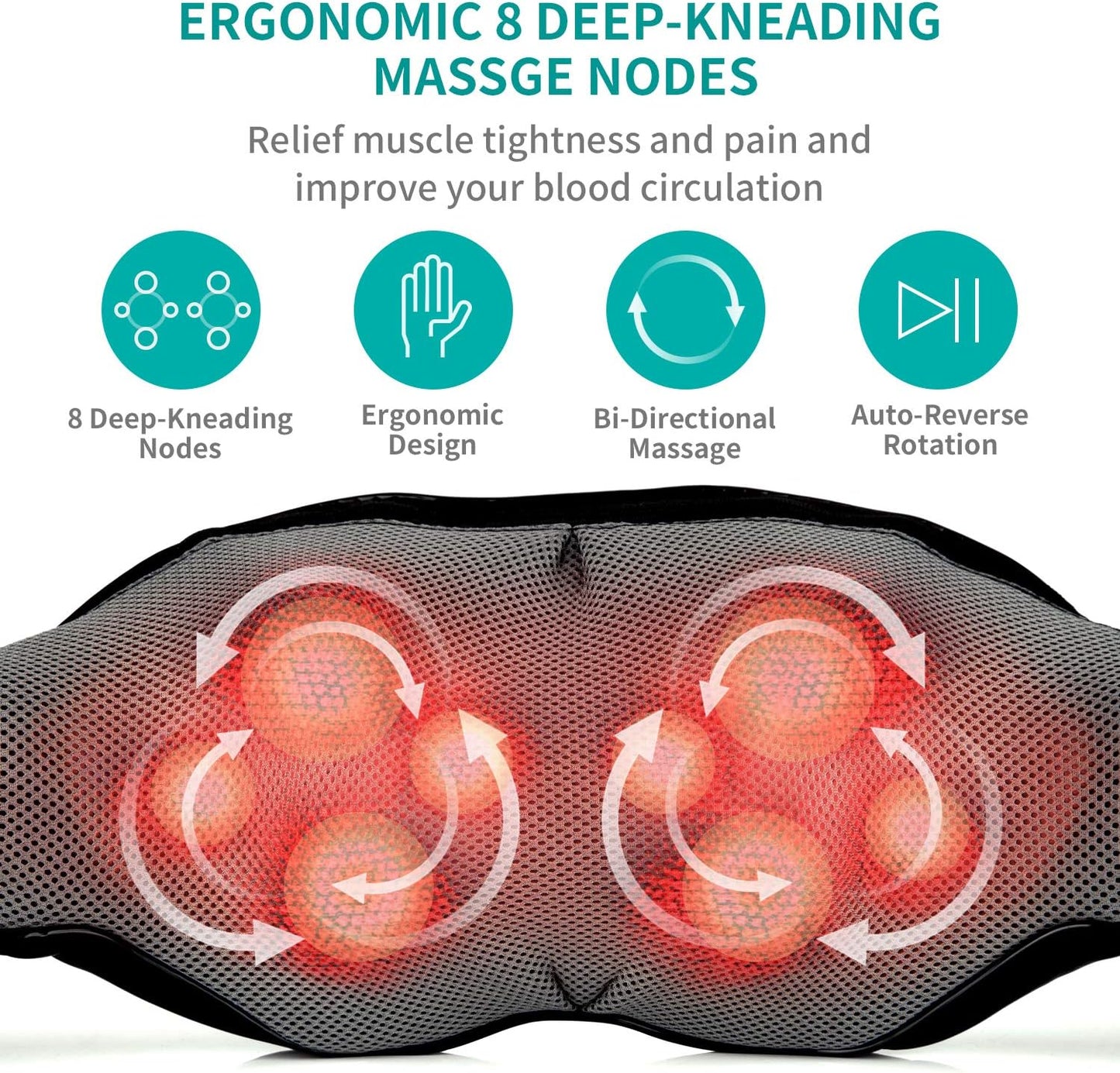 COOLBABY Back Massager Electric Deep Tissue 3D Kneading Massage Pillow With Heating For Shoulders Legs Relieves Muscle Pain Use At Home Car And Office - COOL BABY