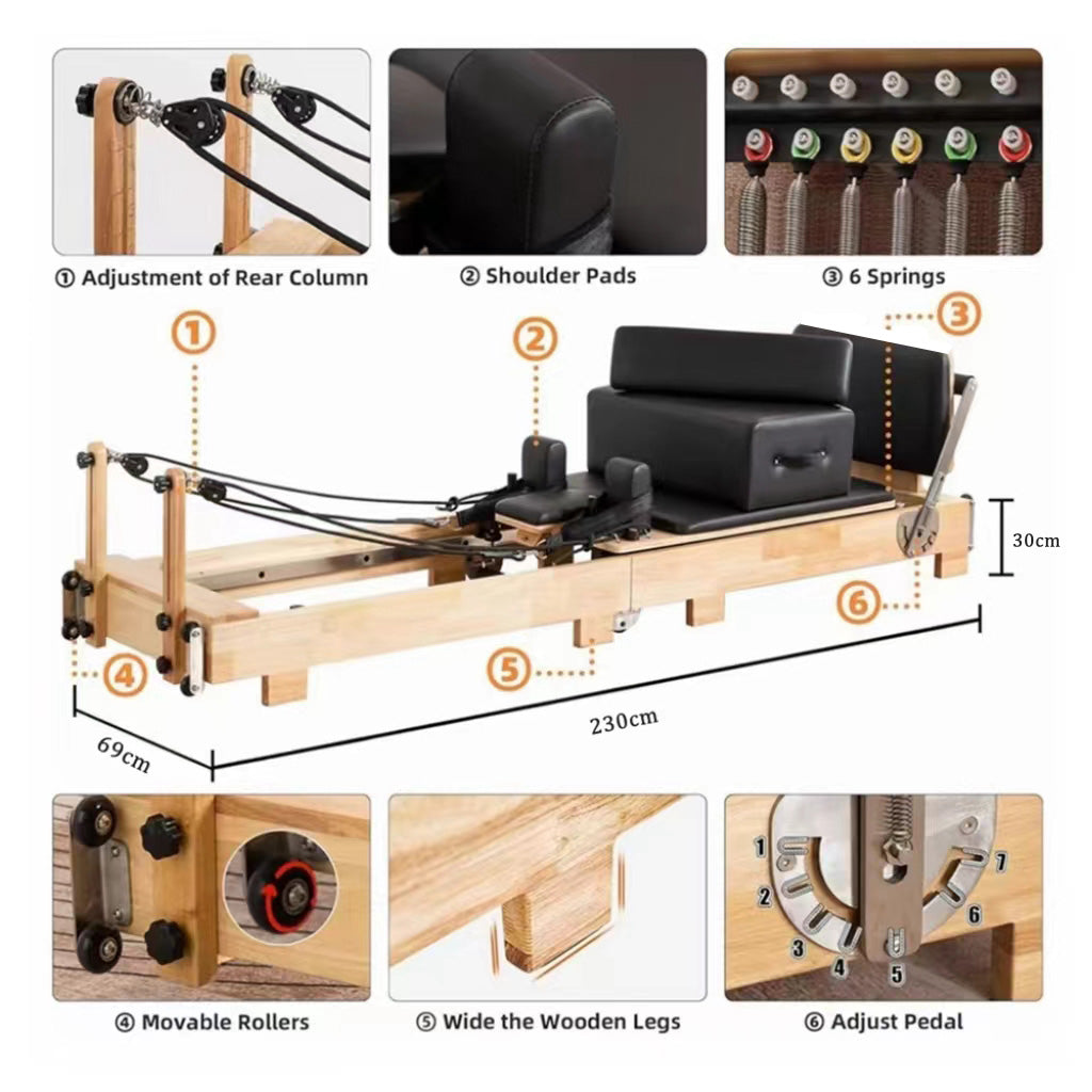 COOLBABY SSZ-PLT03 Pilates Core Bed Yoga Bed Sports Solid Wood Pilates Equipment Home Stretch Home Stretch Training Fitness Equipment Foldable - COOLBABY