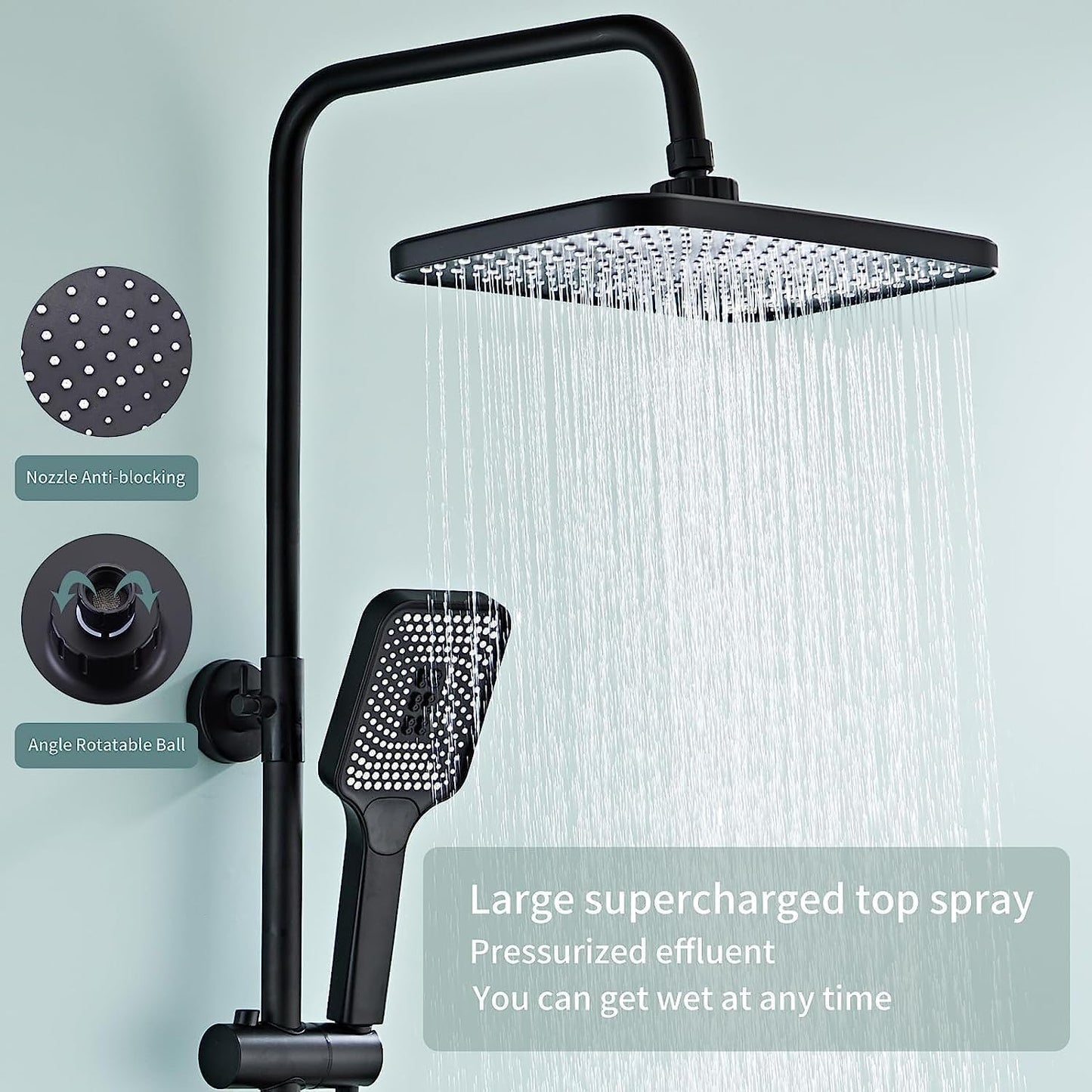 Black Shower System with LED Digital Display Shower Faucet Set Wall Mount Rain Mixer Shower Combo Set 4 Way Shower Fixture with 12" Rain Shower Head, 3 Mode Handheld Shower, Bidet Shower