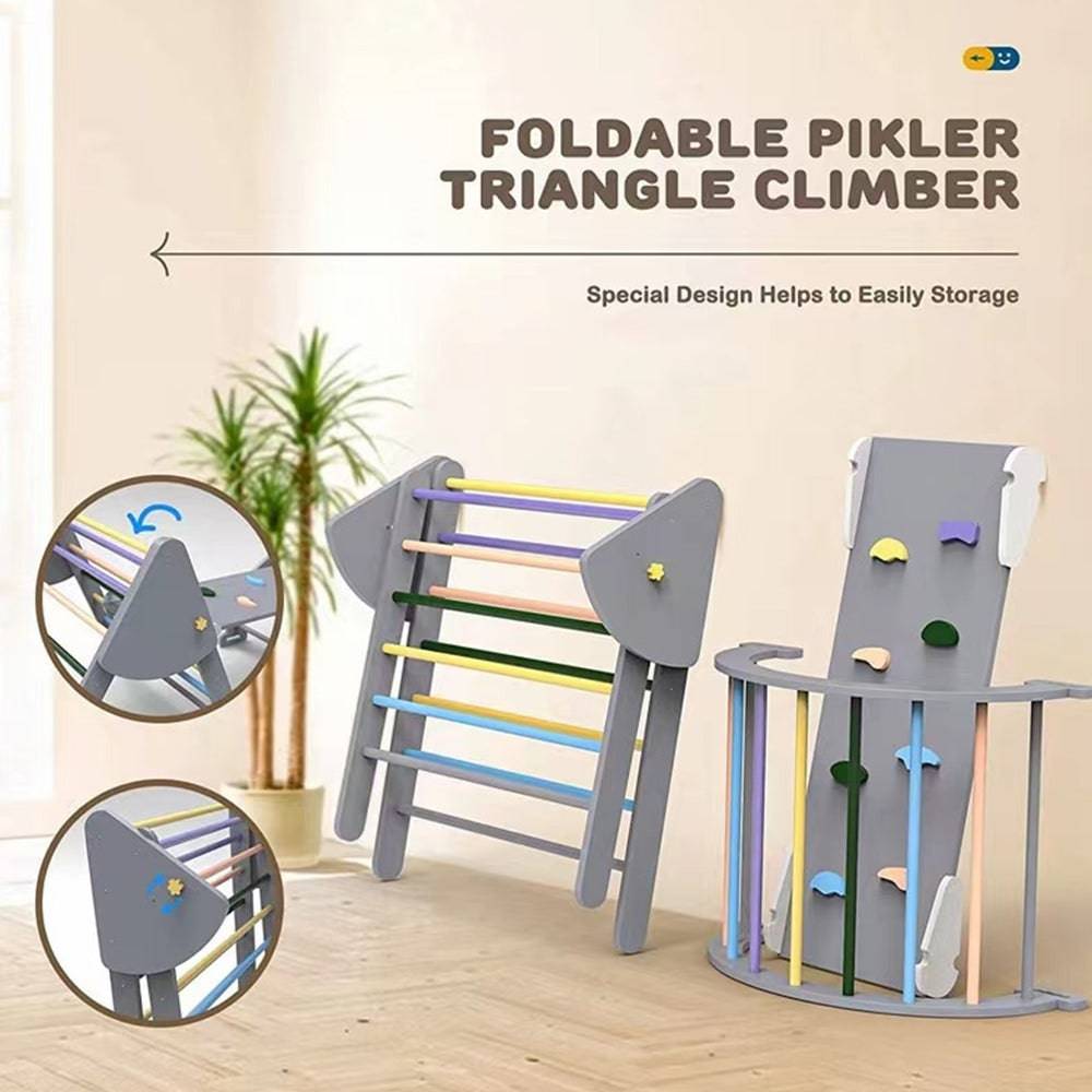 COOLBABY Wooden Climbing Triangle Foldable Climbing Triangle Ladder Toy with Slide and Climbing Arch Indoor Outdoor Playground Toddler Climbing Toy - COOL BABY