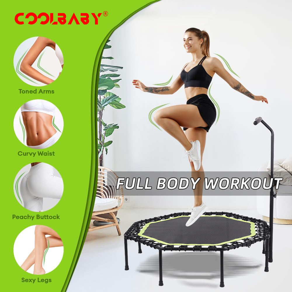 COOLBABY 51 Inch Quiet Mini Trampoline with Adjustable Handles, Fitness Trampoline, Bungee Jumping, Cardio Trainer for Adults Workout - COOLBABY