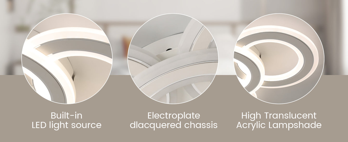 Modern LED Ceiling Light: White 3-Ring Flush Mount with 3-Color Dimming for Any Room - COOLBABY