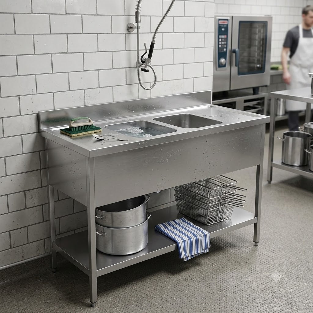Commercial Double Bowl Sink Unit with Double Drainers | AISI 304 Stainless Steel | Made in UAE