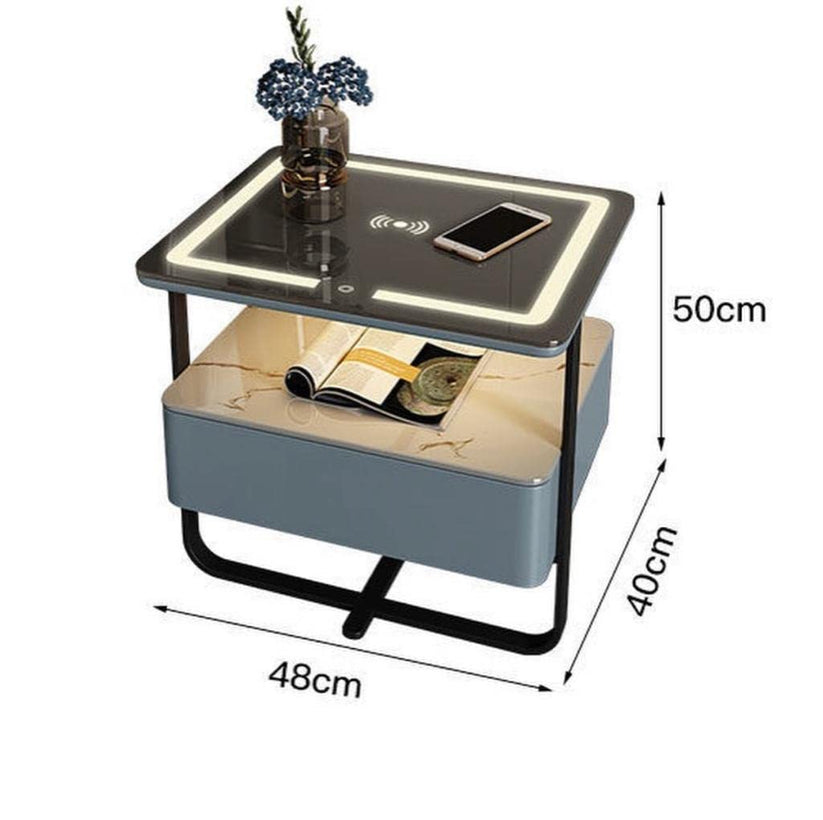 Smart Bedside Table with Wireless Charging and 3 Different color of LED Touch changing - COOLBABY