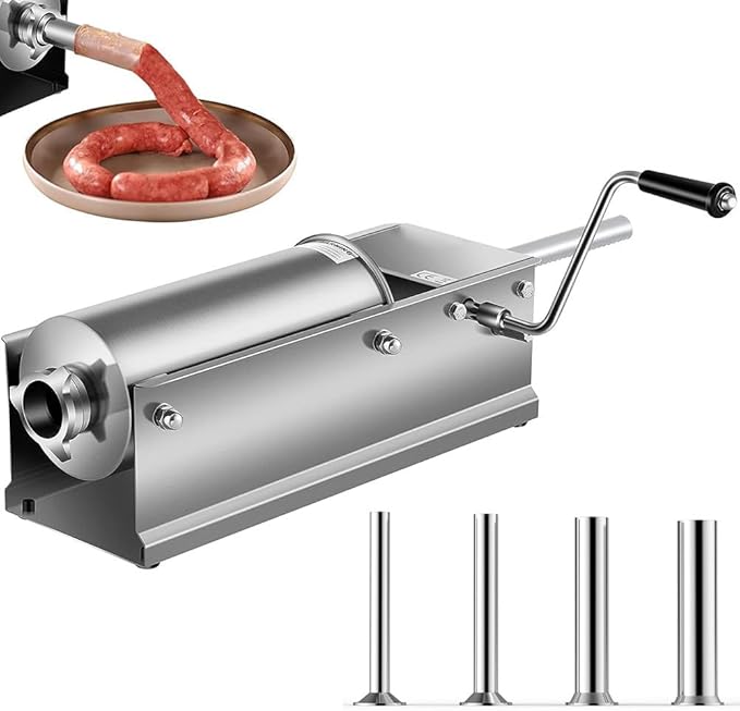 5L Stainless Steel Horizontal Sausage Filler - Sausage Stuffer Machine with 5 Filling Nozzles - COOLBABY