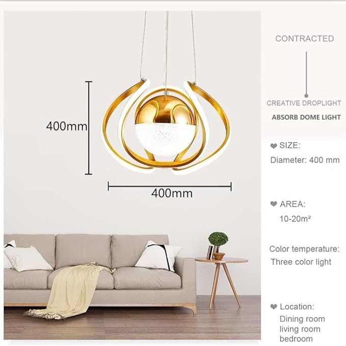 Modern 3-Color LED Gold Chandelier: Adjustable Height Pendant Light for Dining, Living, Kitchen - COOLBABY