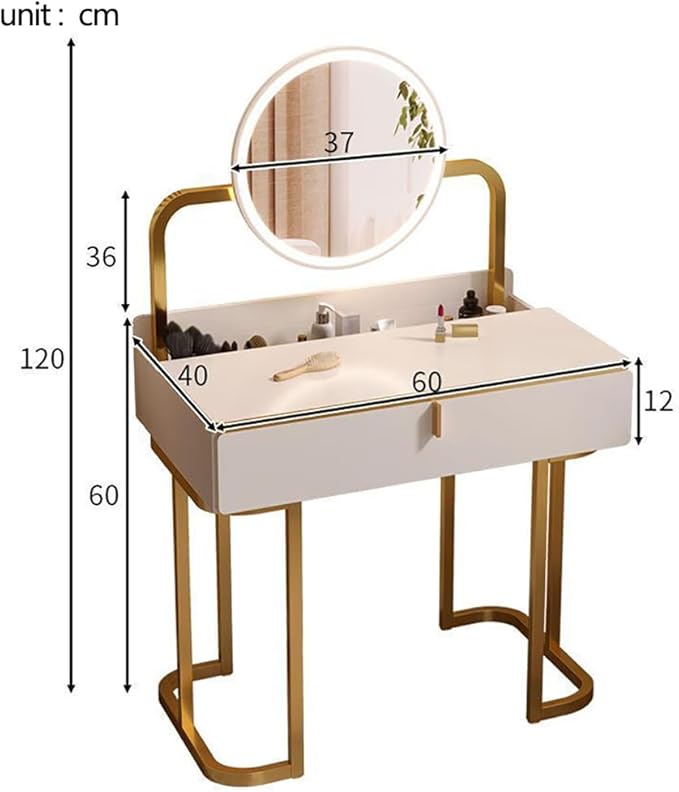 Makeup Vanity Table Dressing Table Vanity Desk with Round Mirror, White - COOLBABY