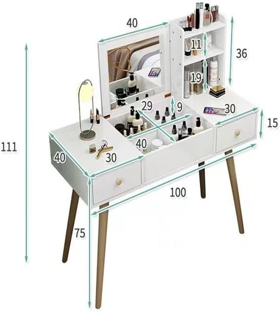 Multifunction Modern Design Two Drawers Makeup Dressings Storage Table For Living Room - White/Beige - COOLBABY