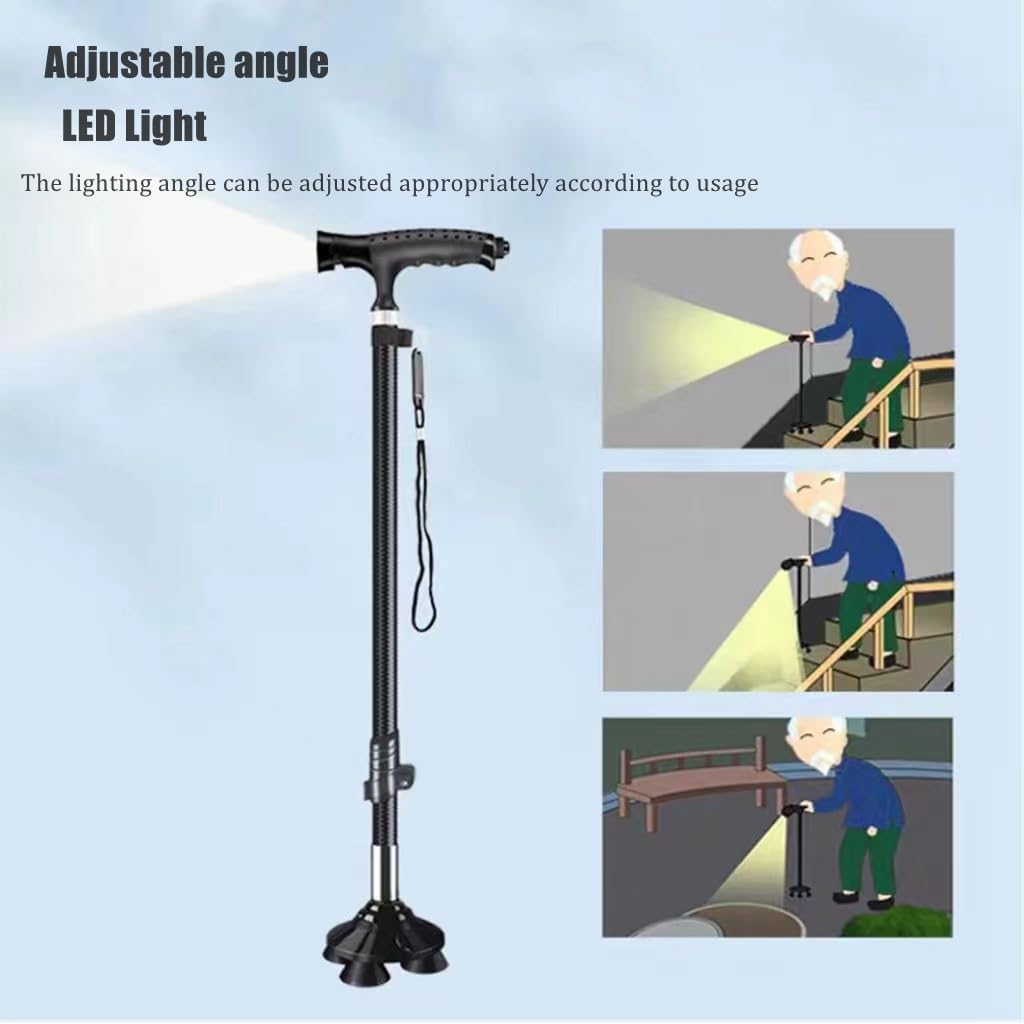 COOLBABY Elderly Cane Carbon Ultra-light Telescopic Cane Multi-function Cane Light Self-standing Cane With LED Light Magnet Massage Handle Cane. - COOLBABY