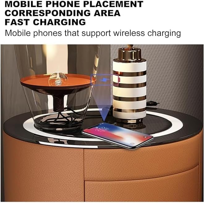 Nightstand Bedside Round Table with Smart Wireless Charging - COOLBABY