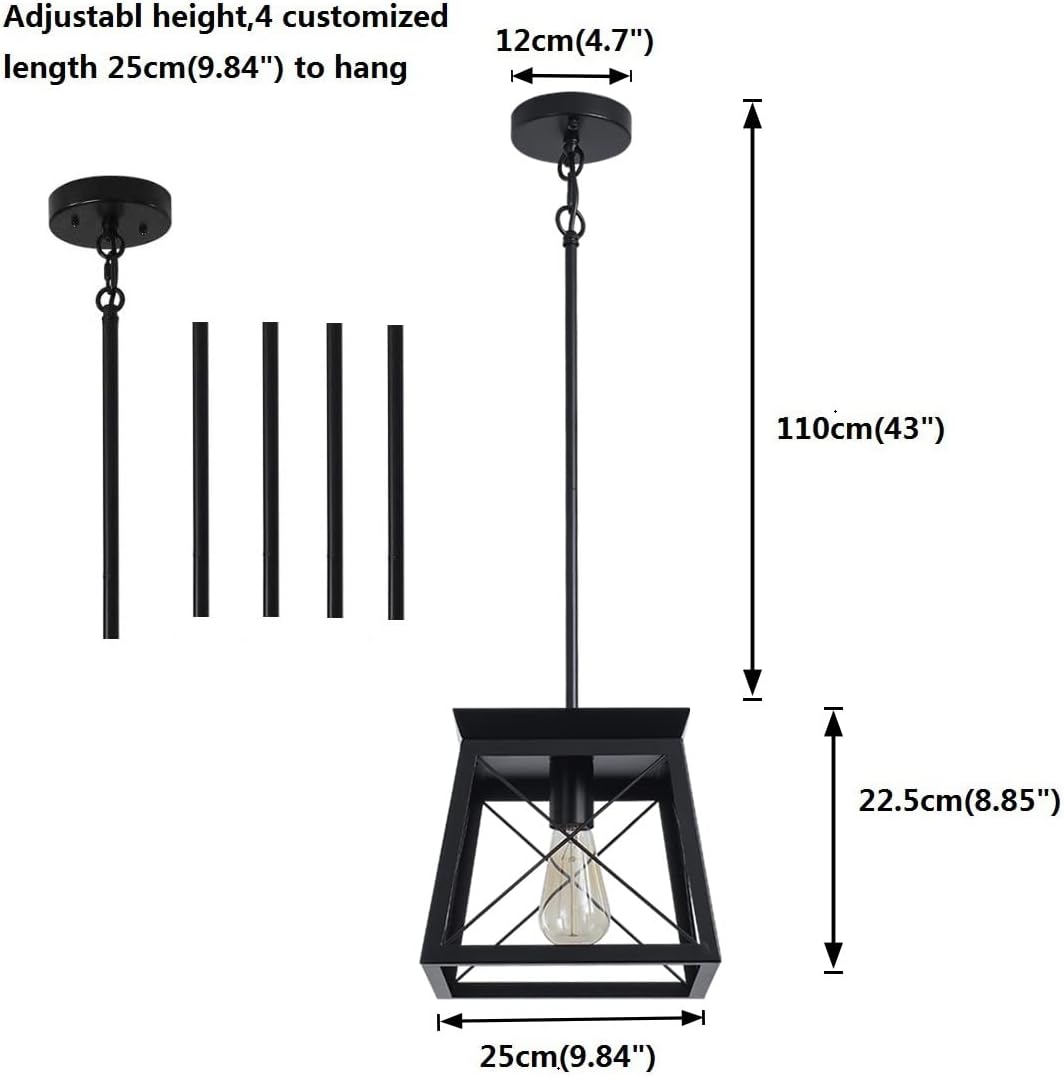 Farmhouse Pendant Light: 1-Light Metal Cage with Wooden Finish, Adjustable Height for Kitchen, Dining, Bedroom - COOLBABY