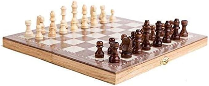 3 In 1 Wooden International Chess Set Board – Travel Chess, Backgammon & Checkers Strategy Game