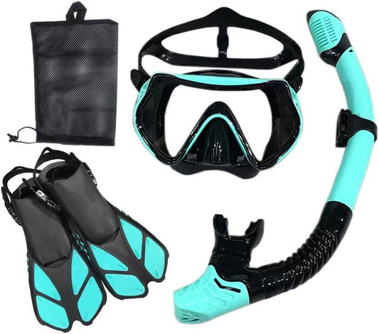 COOLBABY Mask Fin Snorkel Set with Adult Snorkelling Gear, Panoramic View Diving Mask - COOL BABY