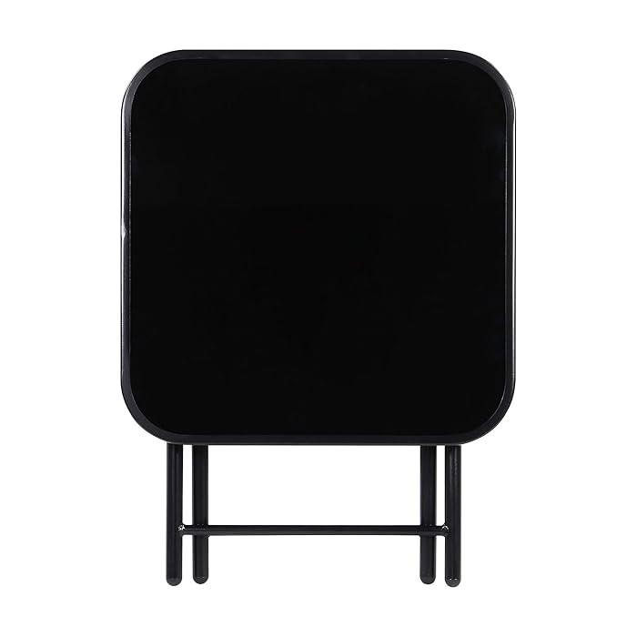 Folding Drinks Side Table, Outdoor Garden Table, Small Square Patio Table - Black with Tempered Glass Top - COOLBABY