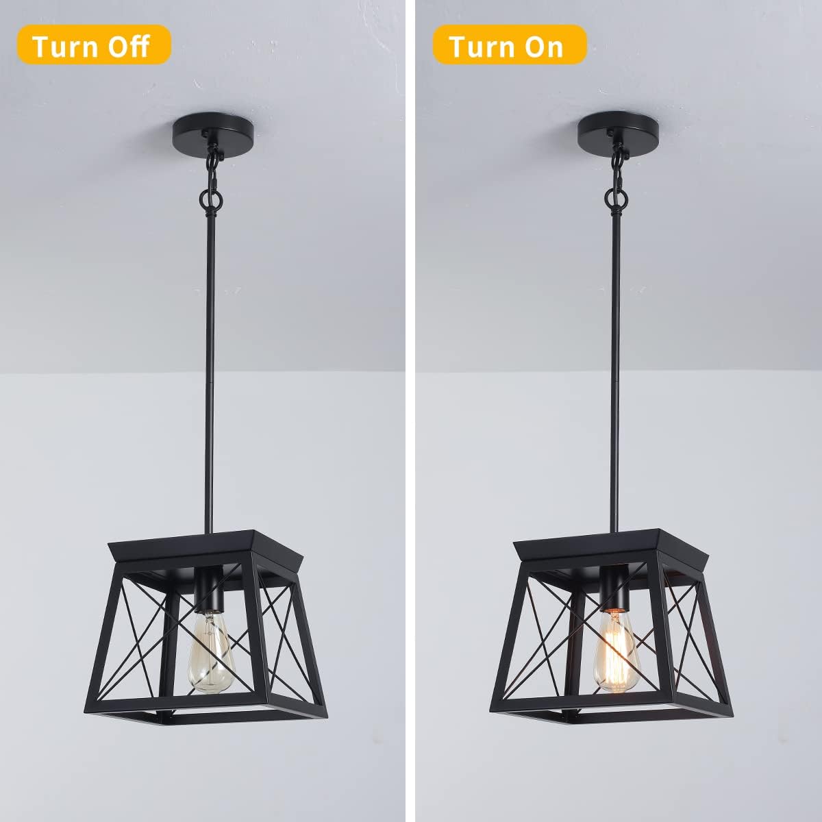 Farmhouse Pendant Light: 1-Light Metal Cage with Wooden Finish, Adjustable Height for Kitchen, Dining, Bedroom - COOLBABY